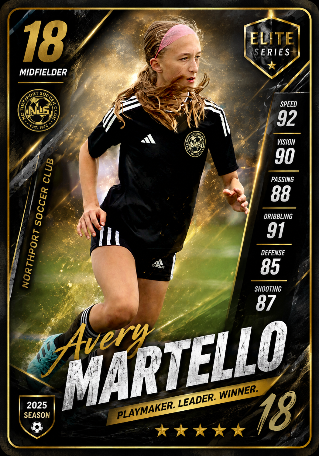 Avery Martello Elite Series soccer trading card