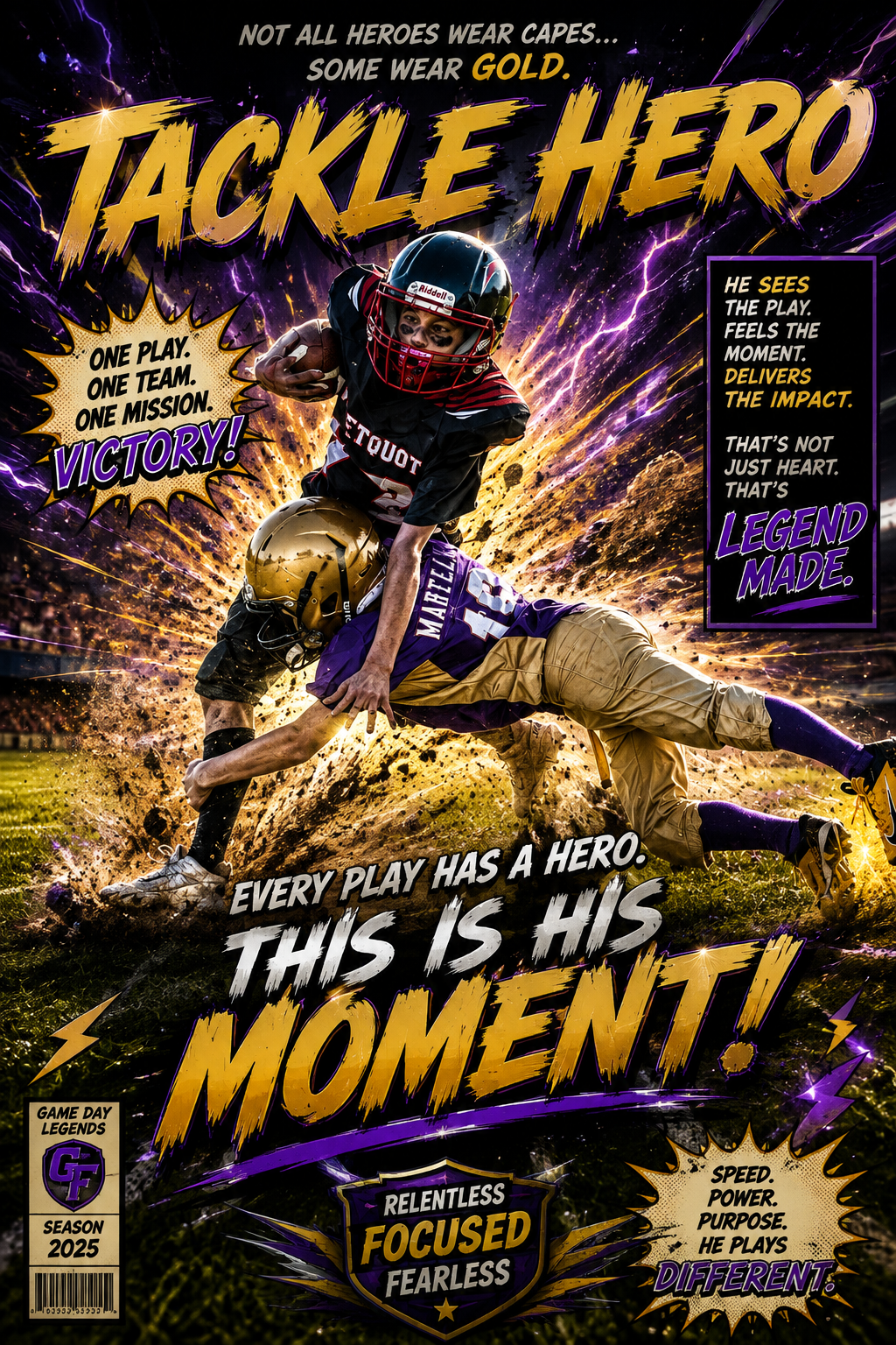 Tackle Hero football superhero poster